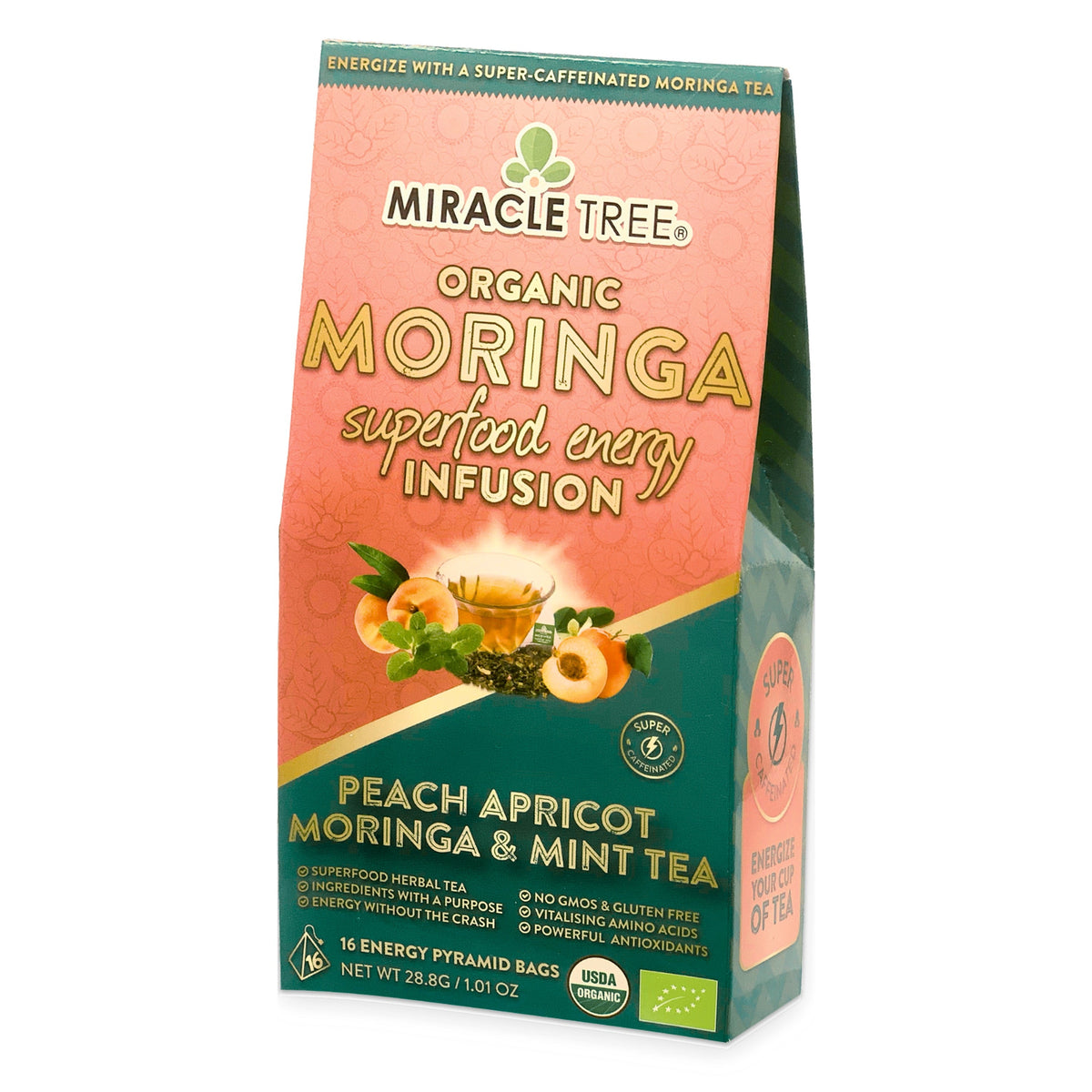 Organic Moringa Energy Tea - Peach Mint Apricot - Natural Coffee Alternative